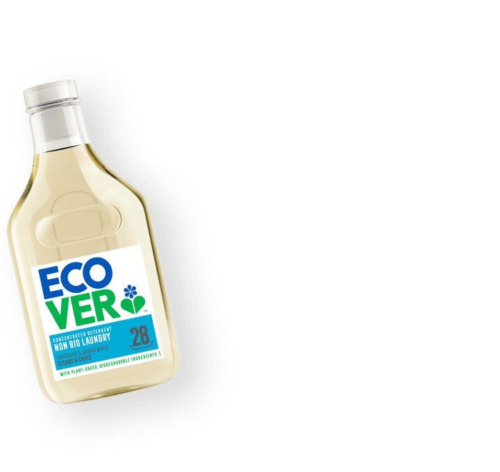 Bottle of non-bio laundry detergent with yellow liquid inside