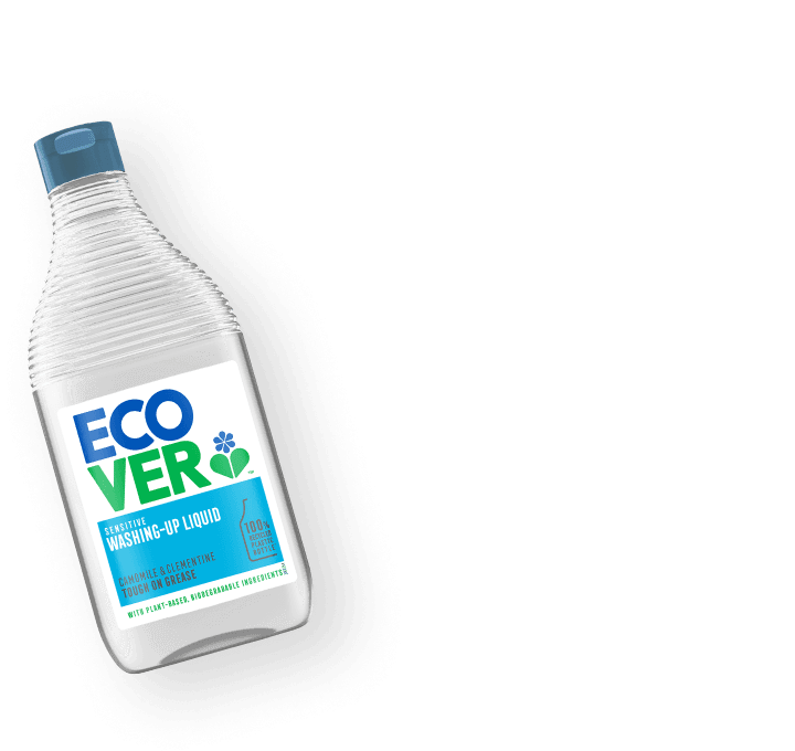 Bottle of washing-up liquid in a clear bottle