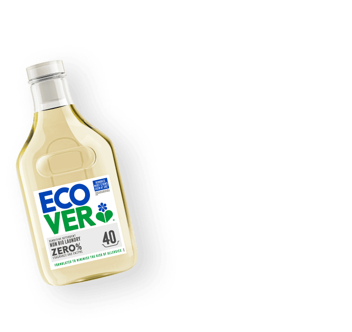 Bottle of non-bio laundry detergent with yellow liquid inside