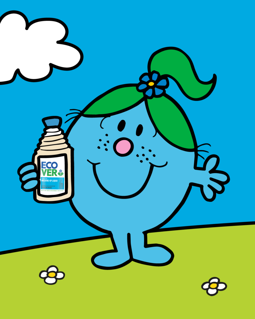 Little Miss Waste Less holding a bottle of Ecover